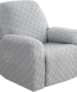 ele ELEOPTION Funda para sofá, elástica, funda para sofá de 1 plaza con bolsillo lateral, para sillón reclinable, relajación y masaje, 4 piezas, tela Jacquard (Gris claro)