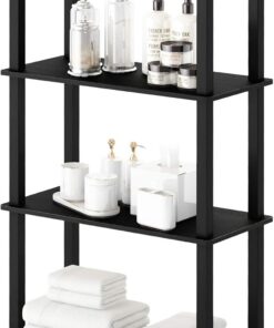 Furinno Estantes sin herramientas Americano/Negro Tubería rectangular | Estante esquinero de marco abierto, para organización y almacenamiento, sala de estar, garaje, oficina en casa