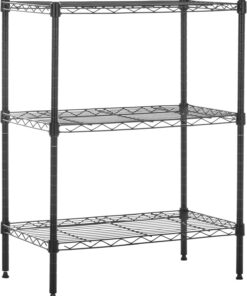 Amazon Basics Unidad de almacenamiento estrecha de 3 baldas con estantes ajustables en altura y patas niveladoras, peso máximo de 340 kg, Negro, 34 cm x 58.9 cm x 76.2 cm (D x W x H)
