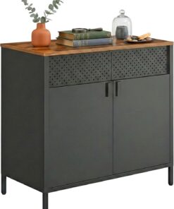 Relaxdays Armario metálico Negro/marrón con 2 Puertas, balda Regulable, 77x80x40 cm para Oficina
