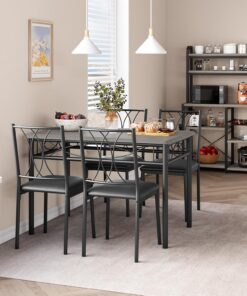 Mesa de comedor con 4 sillas, mesa de cocina rectangular y juego de sillas, mesa de cocina de 43.3 x 27.6 x 30 pulgadas, 4 sillas de 15.2 x 17.7 x 35 pulgadas cada una, marco de acero, para