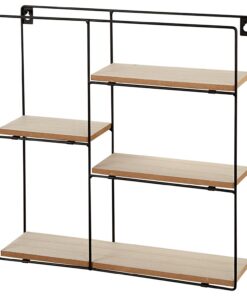 AKTIVE MAX Home Estantería de Pared, 40x40x10 cm, Máximo 4 kg, con 4 baldas Madera, Estructura metálica Negra, Estilo Industrial, Decorativo, Salón, Dormitorio, Entrada, Minimalista (18465)