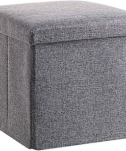 Otomana Plegable, Hogar Lino Reposapiés Cubo Caja De Almacenamiento Banco De Zapatos Reposapiés Adecuado para Dormitorio Pasillo Sala De Estar-30x30x30cm(12x12x12pulgada)-C