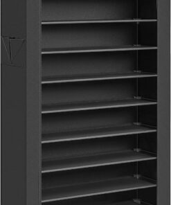 SONGMICS Zapatero, 10 Niveles, Zapatero de Entrada 28 x 88 x 160 cm con Cubierta de Tela, Delgado, Marco de Metal, Negro RXJ36HV1