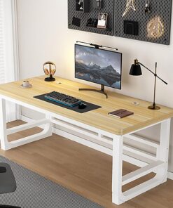 Escritorio de Oficina en casa, Mesa de Estudio de Madera, Escritorio Moderno para Videojuegos, estación de Trabajo para Dormitorio, fácil de Montar(Wood+White Frame,80x60x74cm)
