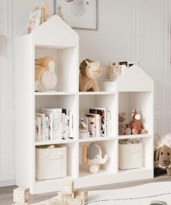 Garvee Estantería Niños Grande con Encimera Pequeña - 121 * 30 * 108cm - Almacenamiento Categorizado - Librería Infantil de Madera - Estanteria Infantil Gran Capacidad - Color Blanco