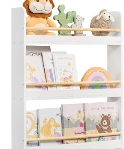 SONGMICS Estantería Infantil, Estante con 3 Niveles, para Juguetes, Estantería de Pared, para Habitación de Niños, Cuarto de Juegos, Blanco y Natural GKR013W02