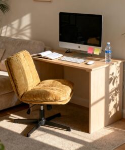 MEUBLE Cosy Silla de Oficina Giratoria 360° Función de Inclinación, Altura Ajustable, Acolchada con Espuma en Tela, para Escritorio Estudio, sin Ruedas, Amarillo