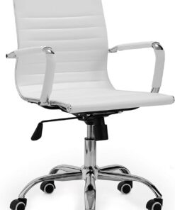 Adec Group Lucy, Silla de Oficina, Silla de Despacho o Escritorio, Acabado en Simil Piel Blanco, Medidas: 64 cm (Ancho) x 64 cm (Fondo) x 89-99 cm (Alto)