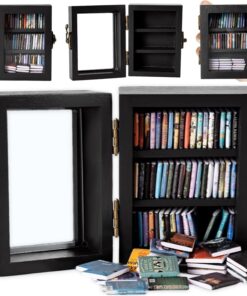 Ansiedad - Mini estantería para libros, una biblioteca en miniatura equipada con 60 mini. Los libros son un regalo decorativo ideal para los entusiastas de los libros (negro)