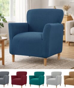 Funda elástica para sillón, 1 plaza, funda de sofá de jacquard, universal, extraíble, para gatos y perros (azul)