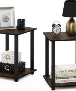 Furinno Simplistic Mesa Auxiliar, Madera compuesta, Nuez Columbia/Negro, Talla única