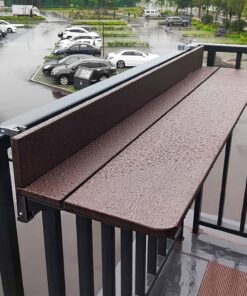 Mesa colgante de patio para barandilla de balcón, impermeable y resistente a altas temperaturas, hecha de madera, aleación de aluminio y acero inoxidable, fuerte capacidad de carga