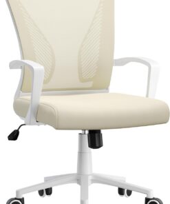 Yaheetech Silla de Oficina Escritorio con Ruedas Regulable en Altura Beige | Silla Giratorio, Malla Transpirable, Función de Mecedora, Silla para Estudio Despacho, Múlti Color