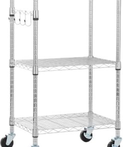 Amazon Basics 3 Niveles Carrito con Ruedas para microondas, 53.34cm x 38.1cm x 93.22cm (LxWxH), Madera/Cromado, 2 baldas