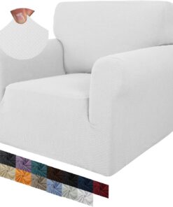 MAXIJIN Funda Creativa Jacquard para Silla de Sala, Super Elástica Antideslizante con Brazos, Amigable con Mascotas, Protector Elástico 1 Pieza para Sillón (1 Plaza, Blanco)