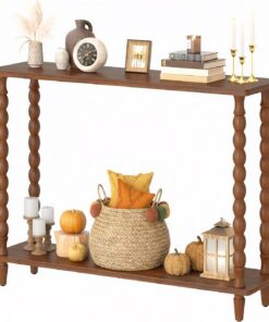 HOOBRO Mesa de Consola de 100 cm de Largo, Mesa de Entrada de 2 Niveles, para Colocar detrás del Sofá, con Patas de Madera Maciza y Marco Atornillado, para Pasillo, Vestíbulo, Nogal EWL105XG01