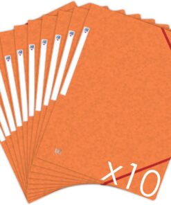 Oxford Top File + - Lote de 10 carpetas de cartón con 3 solapas, formato A4, cierre con elásticos, color naranja