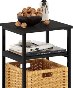 Furinno Solo Mesa Auxiliar de Marco de Metal con estantes de Almacenamiento, Madera, Espresso, Paquete de 1