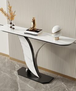 Mesa Consola Tablero de Piedra y Estructura de Acero al Carbono | Tablero piedra sinterizada, diseño hoja, almacenamiento, multiusos(A2,80cm/31.5in)
