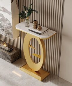Moderno Decorativo recibidor Consola, Piedra sinterizada Entrada Mueble Mesa, Estrecho Entrada Mesa Consola, Soporte de Acero al Carbono, Fácil instalación.(White+Gold,50 * 30 * 75cm)