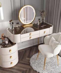 Tocador De Maquillaje Con Espejo Con Luz LED, Mesa De Maquillaje Con Cajón Y Taburete Acolchado, Tocadores Moderno Con Espejo De Brillo Ajustable, Para Dormitorio ( Color : White B , Size : 120cm/47.2