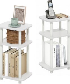 Furinno Just Juego de 2 mesas auxiliares de 3 Niveles con Estante Abierto y diseño Curvo Redondo, Color Blanco