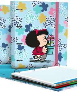 Grafoplas - Carpeta 4 Anillas con Recambio a4, Mafalda Lively, Incluye 100 Hojas Cuadriculadas 5x5, Separadores y Sobre con Cierre, Lomo Curvo Ergonómico, Carpebook, Perfecto Material Escolar