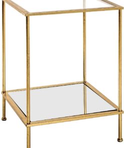 HAKU Mesa Auxiliar de Metal Dorado, Mesa de salón con Cristal de Seguridad de 5 mm y Espejo de 4 mm - Dimensiones: An 39 x Al 55 x Pr 39 cm Estilo: Art Déco