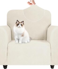 YSTELLAA Funda Sillon 1 Plaza Elasticas, Fundas De Sofa Ajustables, Universal Protector Cubre Sofa, con Reposabrazos, Antideslizante, Antiarañazos, Antimanchas, para Salón, Blanco Crema