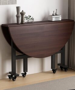 Mesa de Comedor Plegable for Uso doméstico, Mesa de Cocina Extensible con alas abatibles, Mesa de Cocina Redonda Plegable y portátil con 6 Ruedas(Black Walnut,100cm)