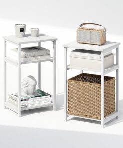 Furinno Simplistic - Juego de 2 mesitas de Noche con diseño de Estante Abierto de 3 Niveles con Marco de Metal, mesita de Noche, Mesa Auxiliar, Mesa Auxiliar, para Dormitorio, Sala de Estar, Color