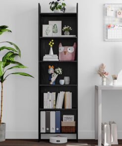 Hzuaneri Librería Estantería 6 Niveles, 24 x 48 x 170cm, Negro | para Salón, Estudio, Oficin, Dormitorio, Estilo Escandinavo, 24 x 48 x 170 cm, Negro 01104XBC