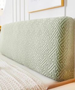 Jacquard-Hojas Cubierta para Cabecero de Cama, Todo Incluido, Lavable | Tejido De Terciopelo Suave, para Camas Individuales Dobles King Queen, Decoración Antipolvo(Green,220cm)