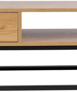 HOME DECO FACTORY - HD6624 Mesa de Centro Auxiliar de Madera Natural y Metal - 1 Cajón - Estilo Auténtico - Dimensiones 100 x 50 x 36 cm - Color Natural Negro