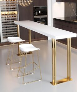 Barra de madera mesas altas y estrechas,Mesa alta con base de metal,Mesa de bar cuadrada Mesa auxiliar para exteriores,Industria madera maciza Mesa Alta Bar Mesa alta estilo country,Sin taburete(White