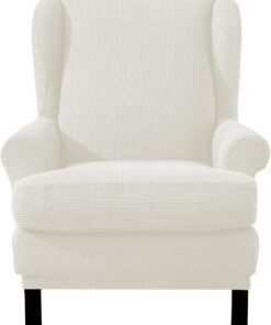 EBETA Jacquard Funda de Sillón Funda Orejero elástica, Funda Cubre Sillón Relax 1 Plaza, Funda Cojín Independiente (Blanco)