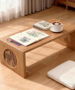 Mesa de Centro Plegable Japonesa 100% de Madera Maciza Mesa Baja de Tatami sin Montaje Rectangular rústica de Estilo rústico para meditación Sentarse en el Suelo(100cm/39.4in)