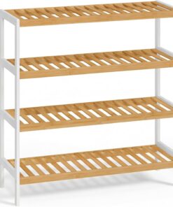 SONGMICS Zapatero de Bambú, 4 Niveles, Organizador de Zapatos, Plantas y Libros, Ideal para Entrada, Salón y Dormitorio, 26 x 70 x 75,5 cm, Blanco y Natural LBS007KZ01
