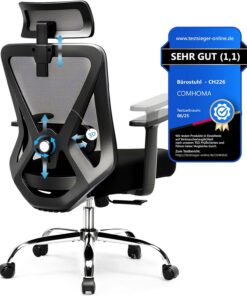 COMHOMA Silla de oficina ergonómica [Ganador de la prueba], silla de escritorio con reposacabezas 3D y soporte lumbar 3D, reposabrazos ajustables, silla de oficina con función basculante e inclinación