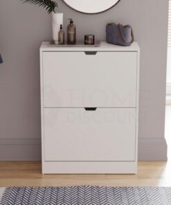 Vida Designs Zapatero con 2 cajones, Ahorro de Espacio, con 2 cajones abatibles, Mueble para Pasillo y Sala de Estar, 100% Certificado FSC (Blanco)