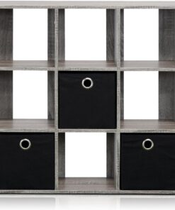 Furinno Simplistic Estantes de Almacenamiento, Madera, Gris/Negro, 9-Cube