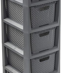 BranQ - Home Essential Estantería de ratán con diseño de Polipropileno sin BPA, Color Antracita, 29,5 x 24 x 80 cm, 5 cestas