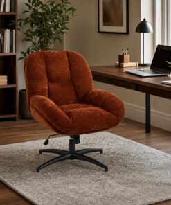 MEUBLE COSY Silla de Oficina Giratoria 360°, Función de Inclinación, Altura Ajustable, Acolchada con Espuma en Tela de Chenilla, para Escritorio Estudio, sin Ruedas, Rojo