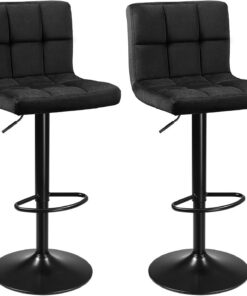 SONGMICS Juego de 2 Taburetes de Bar, Silla Alta, Altura Regulable con Funda de PU, Giratorio con Respaldo y Reposapiés, Comedor, Mostrador, Acero Cromado, Marrón Nogal LJB064K03