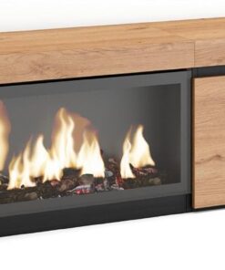 Skraut Home | Mueble TV | Televisión | Muebles de salón, almacenaje | 210 | para TV hasta 80" | Chimenea eléctrica XXL | Estilo Moderno | Roble