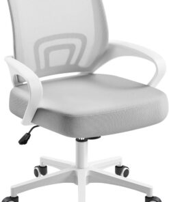 Yaheetech Silla de Oficina Silla Escritorio de Malla Giratoria Gris Claro | Regulable en Altura, Silla con Apoyo Lumbar, Función Inclinación, Silla Malla Transpirable, Capacidad Max136 KG