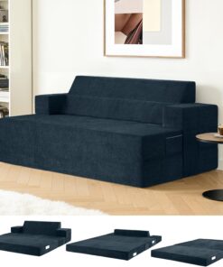 Sofá cama plegable doble, silla cama convertible con almohada y reposabrazos, colchón futón plegable con soporte de espalda en ángulo, sofá cama deshuesado para sala de estar y dormitorio