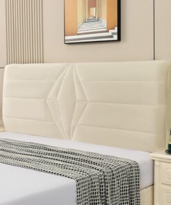 Funda de Cabecero de Cama Cubierta de la Cabecera Elástica Cubierta Terciopelo Protectora Prueba de Polvo(Beige,200cm/78inch)