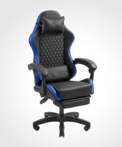 Mars Gaming MGC-X, Silla Gaming Ergonómica, Cuero Sintético, Respaldo Reclinable y Altura Regulable, Reposabrazos Dinámico, Cojín Cervical y Lumbar, Silla de Oficina con Reposapiés Extensible, Azul